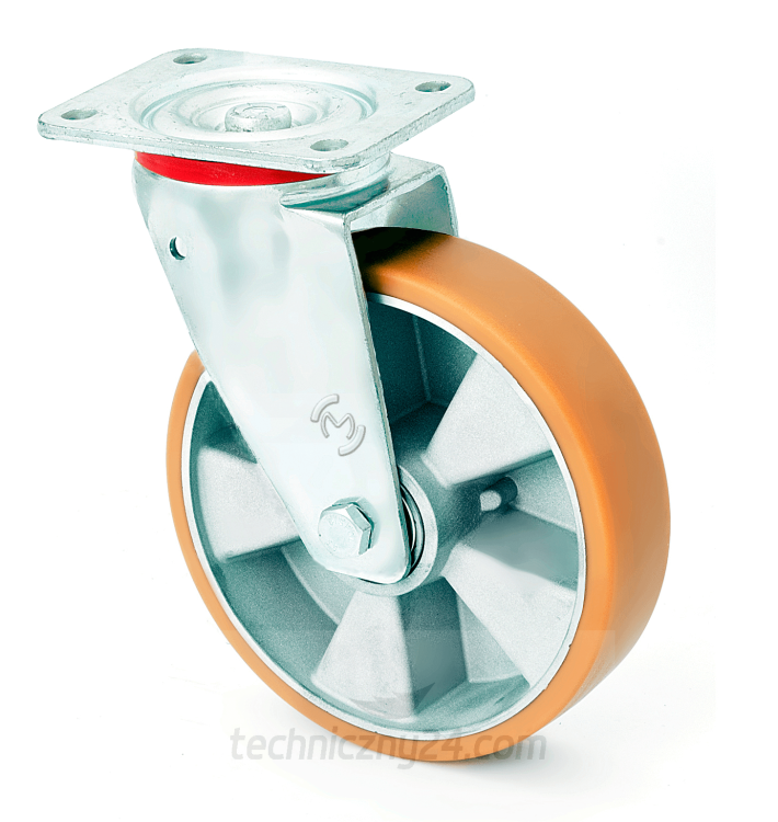 Koło obrotowe z bieżnią poliuretanową widelec standardowy o średnicy 100 mm